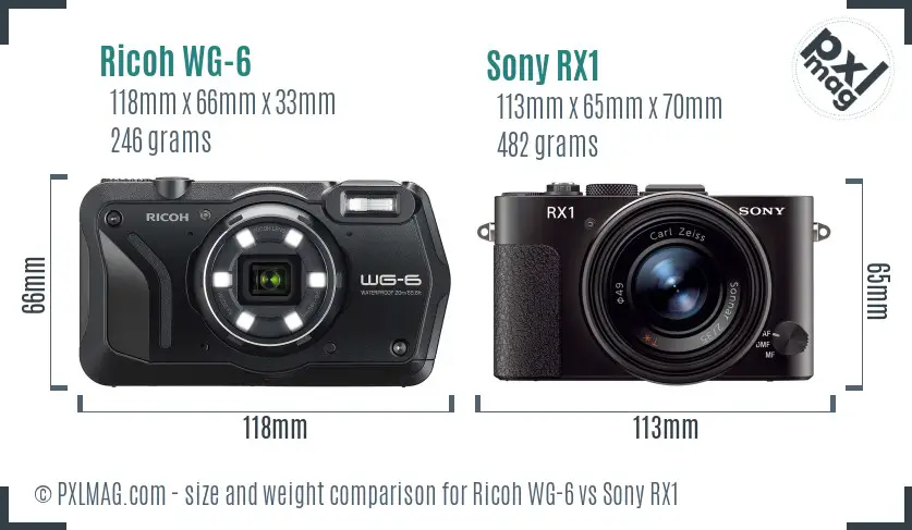 Ricoh WG-6 vs Sony RX1 size comparison