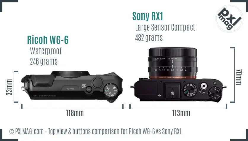 Ricoh WG-6 vs Sony RX1 top view buttons comparison