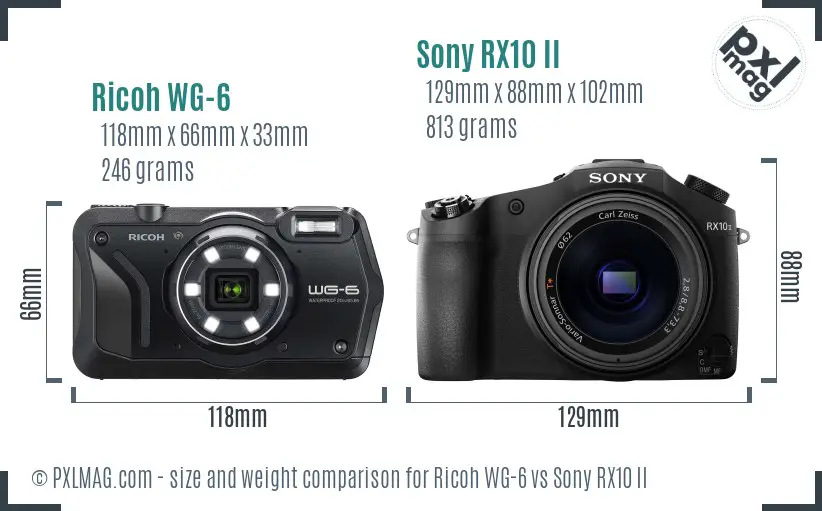 Ricoh WG-6 vs Sony RX10 II size comparison