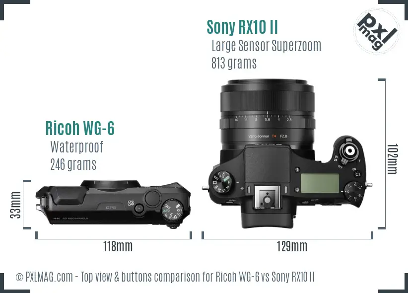 Ricoh WG-6 vs Sony RX10 II top view buttons comparison