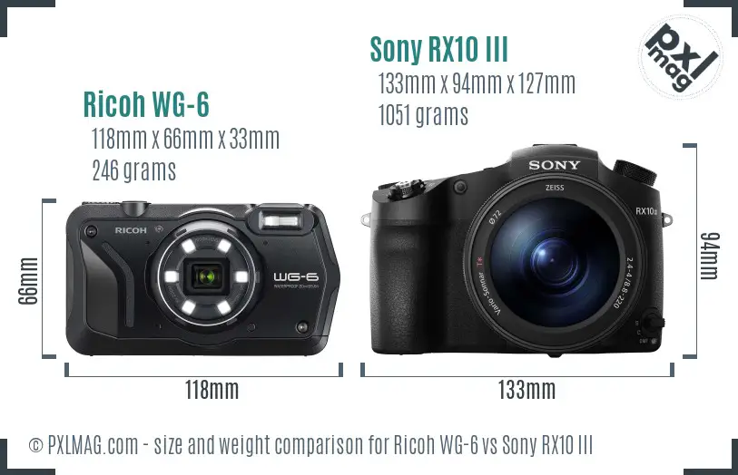 Ricoh WG-6 vs Sony RX10 III size comparison