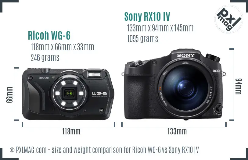 Ricoh WG-6 vs Sony RX10 IV size comparison