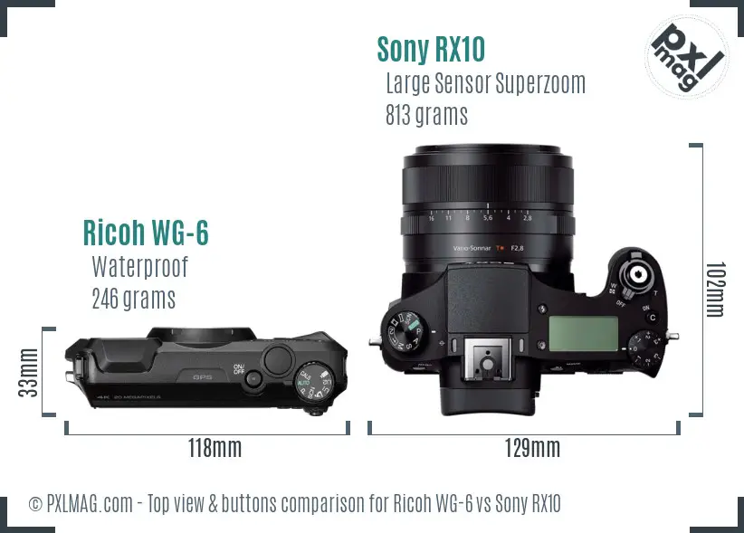 Ricoh WG-6 vs Sony RX10 top view buttons comparison
