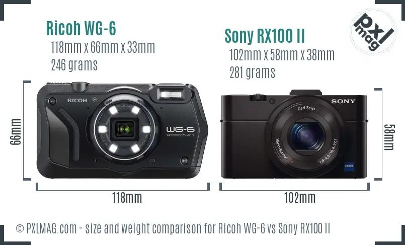 Ricoh WG-6 vs Sony RX100 II size comparison