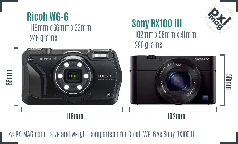 Ricoh WG-6 vs Sony RX100 III size comparison