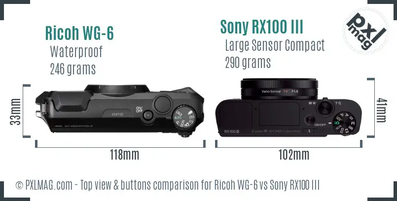 Ricoh WG-6 vs Sony RX100 III top view buttons comparison