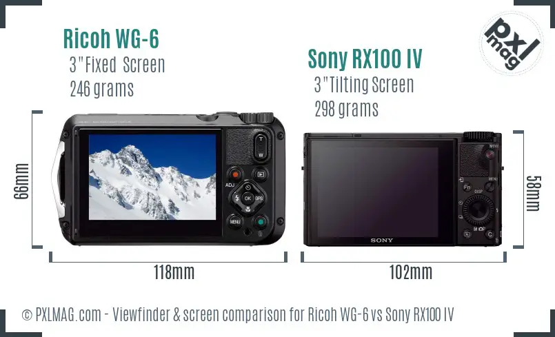 Ricoh WG-6 vs Sony RX100 IV Screen and Viewfinder comparison