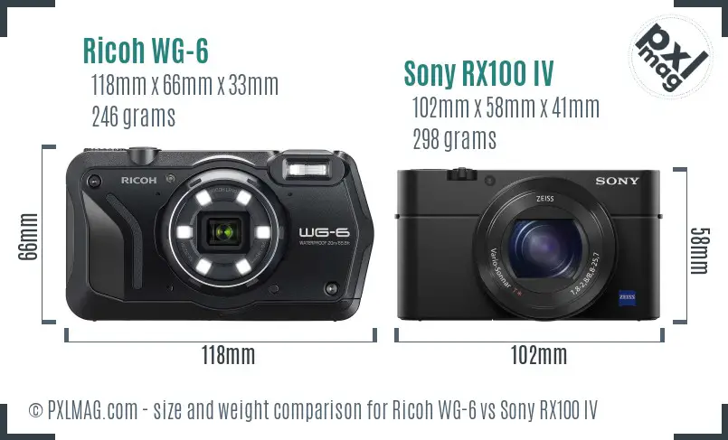 Ricoh WG-6 vs Sony RX100 IV size comparison