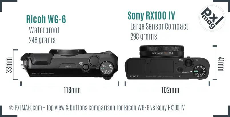 Ricoh WG-6 vs Sony RX100 IV top view buttons comparison