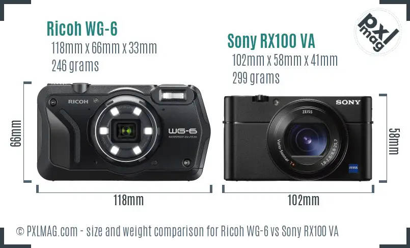Ricoh WG-6 vs Sony RX100 VA size comparison