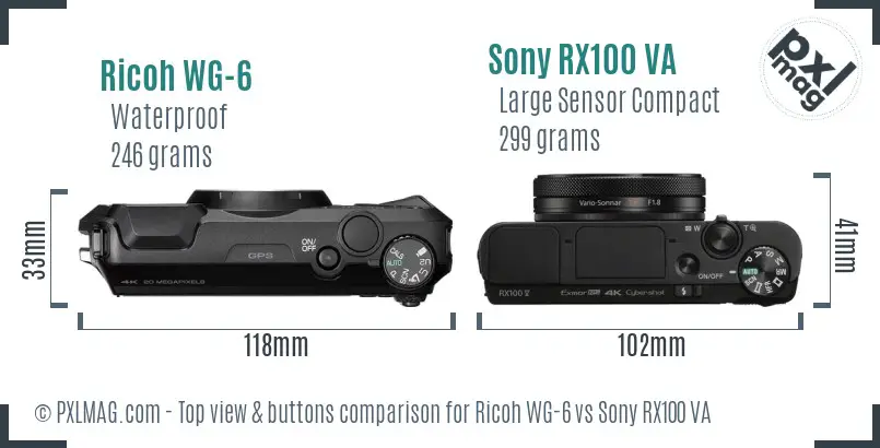 Ricoh WG-6 vs Sony RX100 VA top view buttons comparison