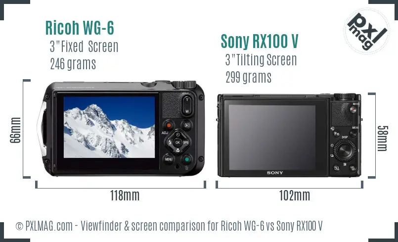 Ricoh WG-6 vs Sony RX100 V Screen and Viewfinder comparison