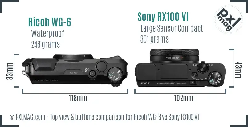 Ricoh WG-6 vs Sony RX100 VI top view buttons comparison