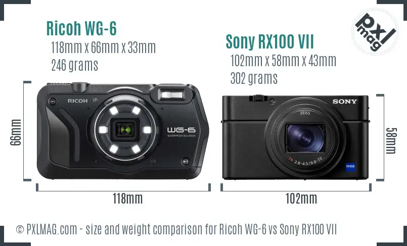 Ricoh WG-6 vs Sony RX100 VII size comparison