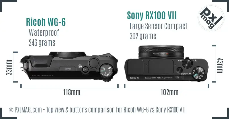 Ricoh WG-6 vs Sony RX100 VII top view buttons comparison