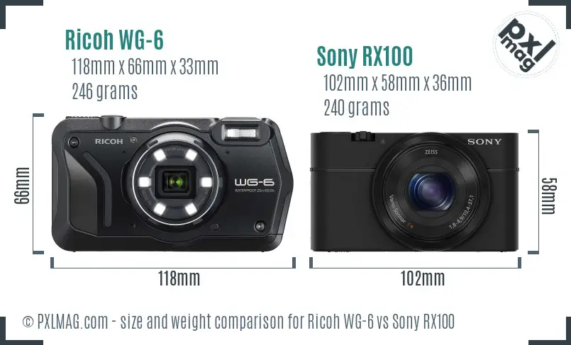 Ricoh WG-6 vs Sony RX100 size comparison