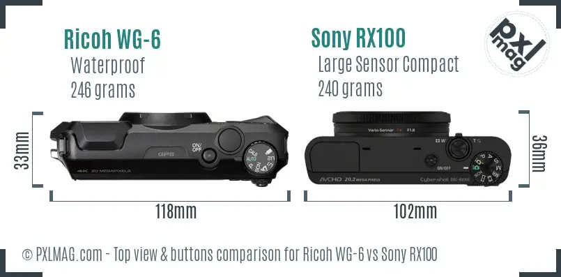 Ricoh WG-6 vs Sony RX100 top view buttons comparison