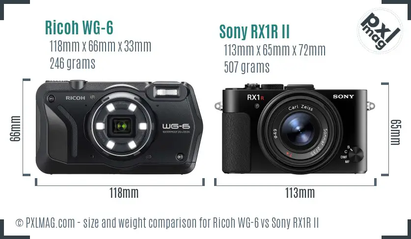 Ricoh WG-6 vs Sony RX1R II size comparison