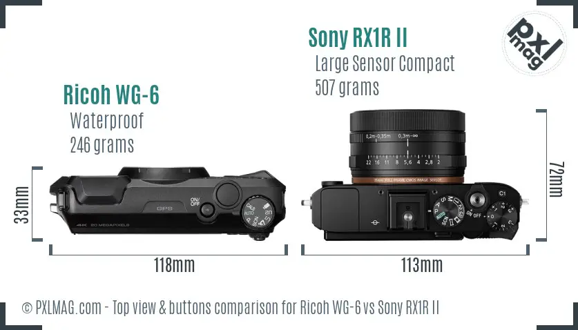 Ricoh WG-6 vs Sony RX1R II top view buttons comparison