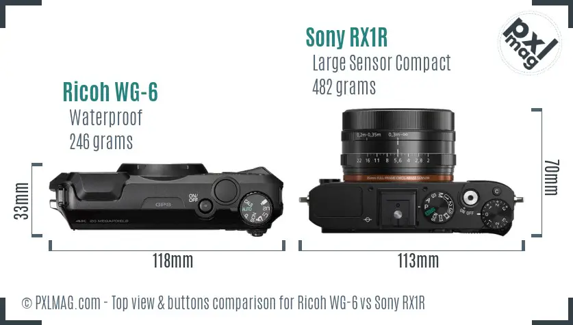 Ricoh WG-6 vs Sony RX1R top view buttons comparison