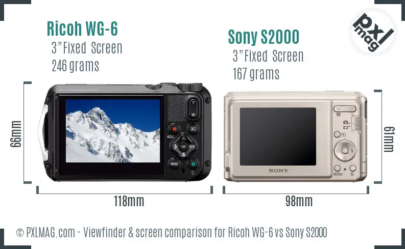 Ricoh WG-6 vs Sony S2000 Screen and Viewfinder comparison