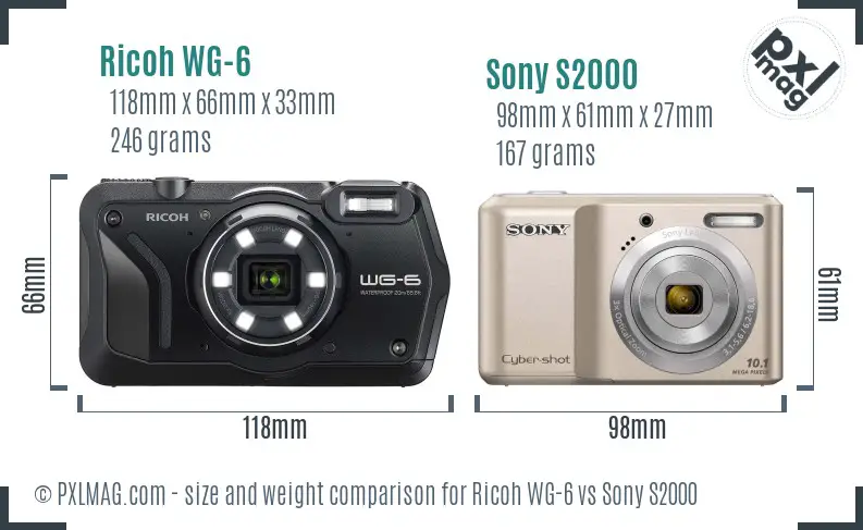 Ricoh WG-6 vs Sony S2000 size comparison