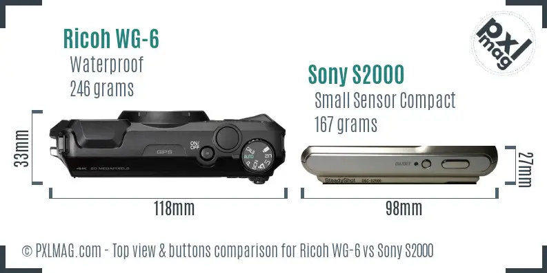 Ricoh WG-6 vs Sony S2000 top view buttons comparison