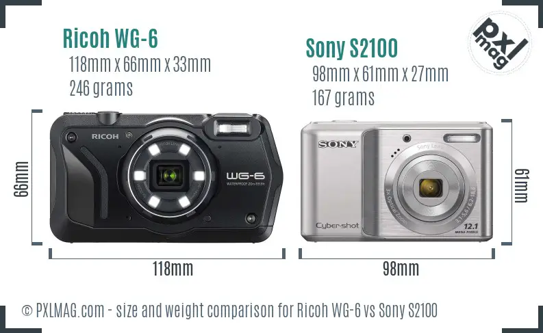 Ricoh WG-6 vs Sony S2100 size comparison
