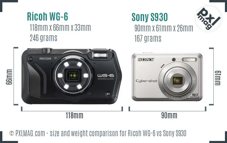Ricoh WG-6 vs Sony S930 size comparison