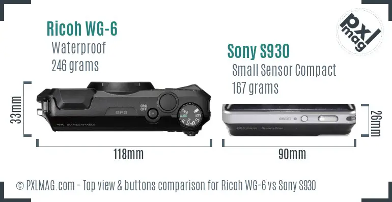 Ricoh WG-6 vs Sony S930 top view buttons comparison
