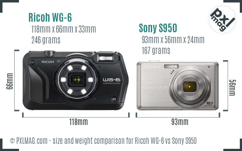 Ricoh WG-6 vs Sony S950 size comparison