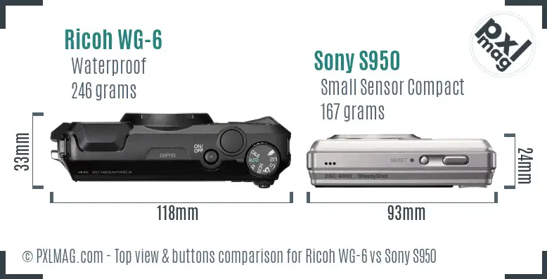 Ricoh WG-6 vs Sony S950 top view buttons comparison