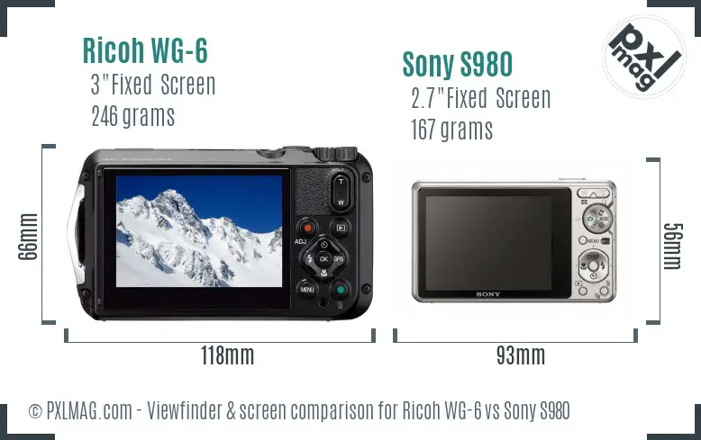 Ricoh WG-6 vs Sony S980 Screen and Viewfinder comparison