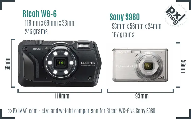 Ricoh WG-6 vs Sony S980 size comparison