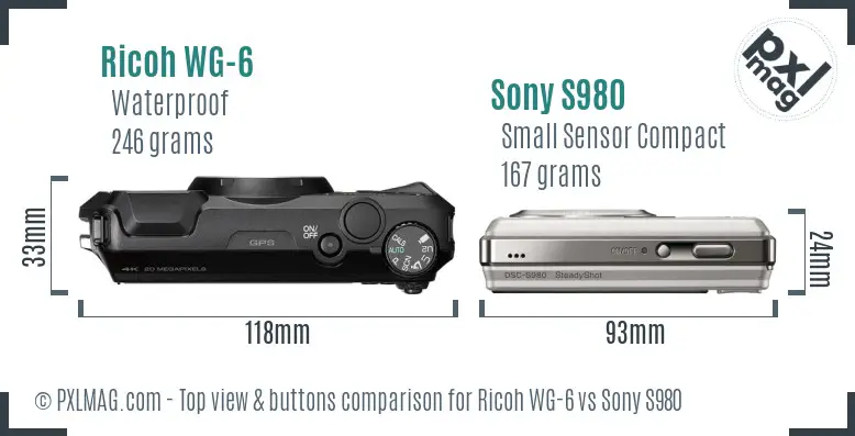Ricoh WG-6 vs Sony S980 top view buttons comparison
