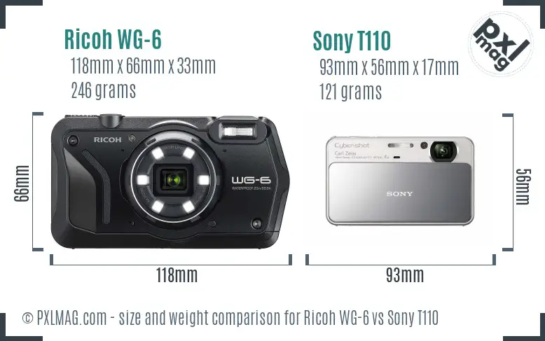 Ricoh WG-6 vs Sony T110 size comparison