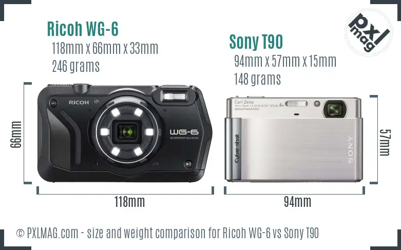 Ricoh WG-6 vs Sony T90 size comparison