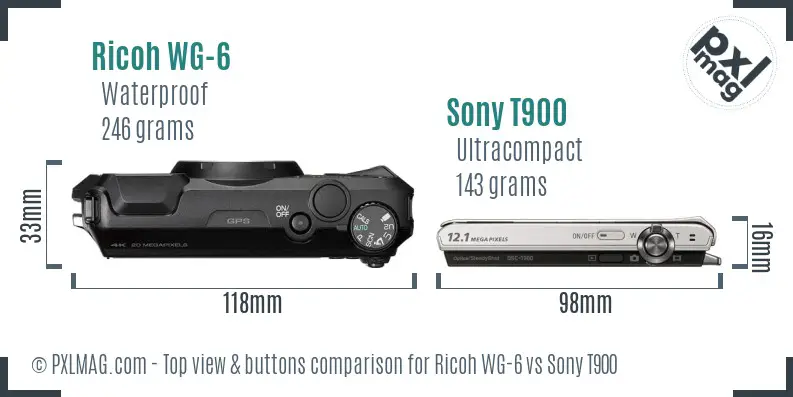 Ricoh WG-6 vs Sony T900 top view buttons comparison