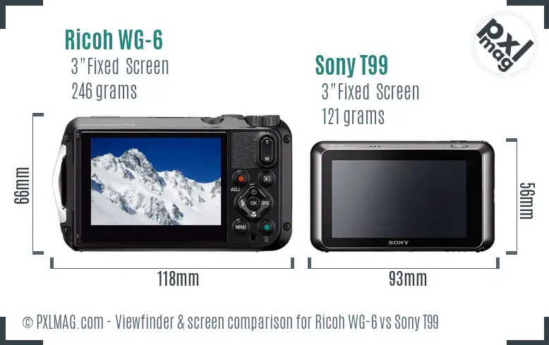Ricoh WG-6 vs Sony T99 Screen and Viewfinder comparison