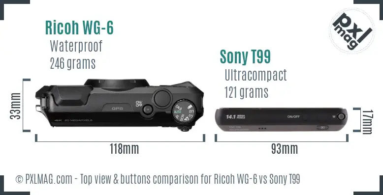 Ricoh WG-6 vs Sony T99 top view buttons comparison