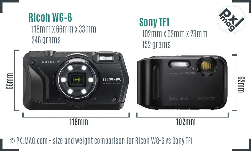 Ricoh WG-6 vs Sony TF1 size comparison