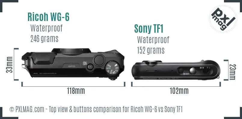 Ricoh WG-6 vs Sony TF1 top view buttons comparison