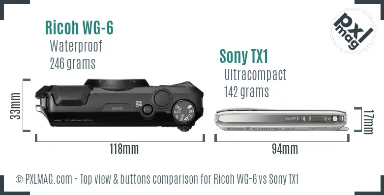 Ricoh WG-6 vs Sony TX1 top view buttons comparison