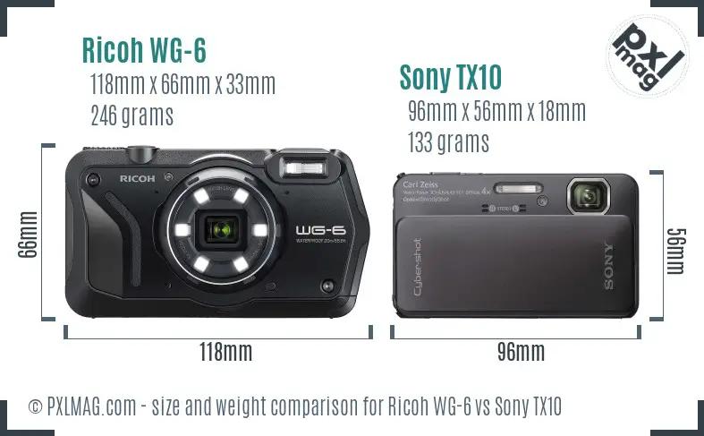 Ricoh WG-6 vs Sony TX10 size comparison