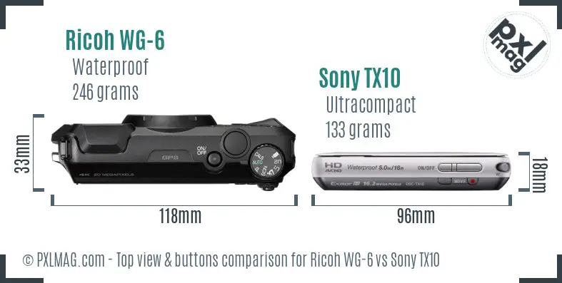 Ricoh WG-6 vs Sony TX10 top view buttons comparison