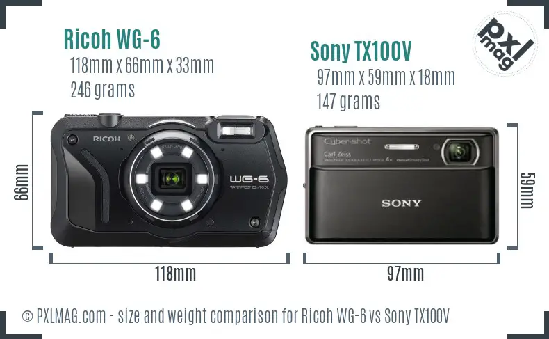 Ricoh WG-6 vs Sony TX100V size comparison
