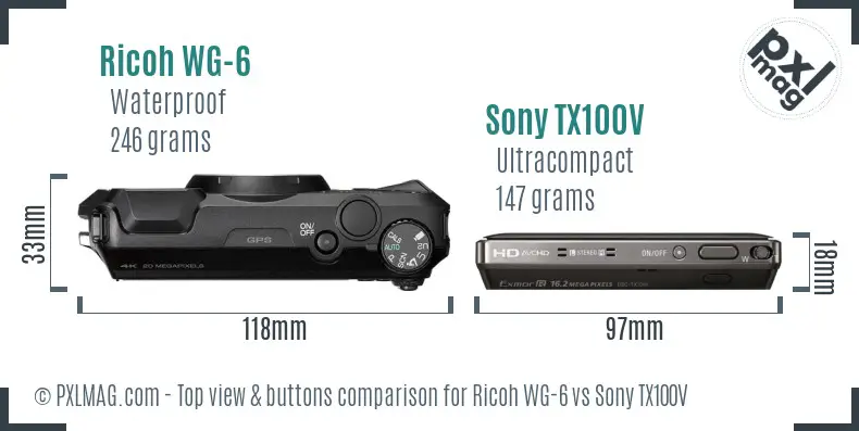 Ricoh WG-6 vs Sony TX100V top view buttons comparison