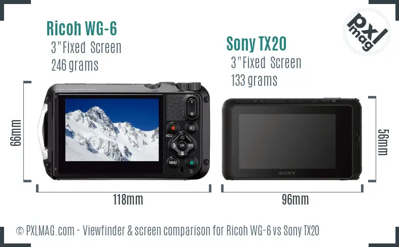 Ricoh WG-6 vs Sony TX20 Screen and Viewfinder comparison