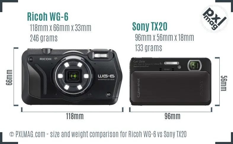 Ricoh WG-6 vs Sony TX20 size comparison
