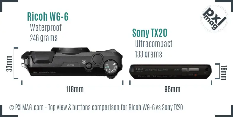 Ricoh WG-6 vs Sony TX20 top view buttons comparison